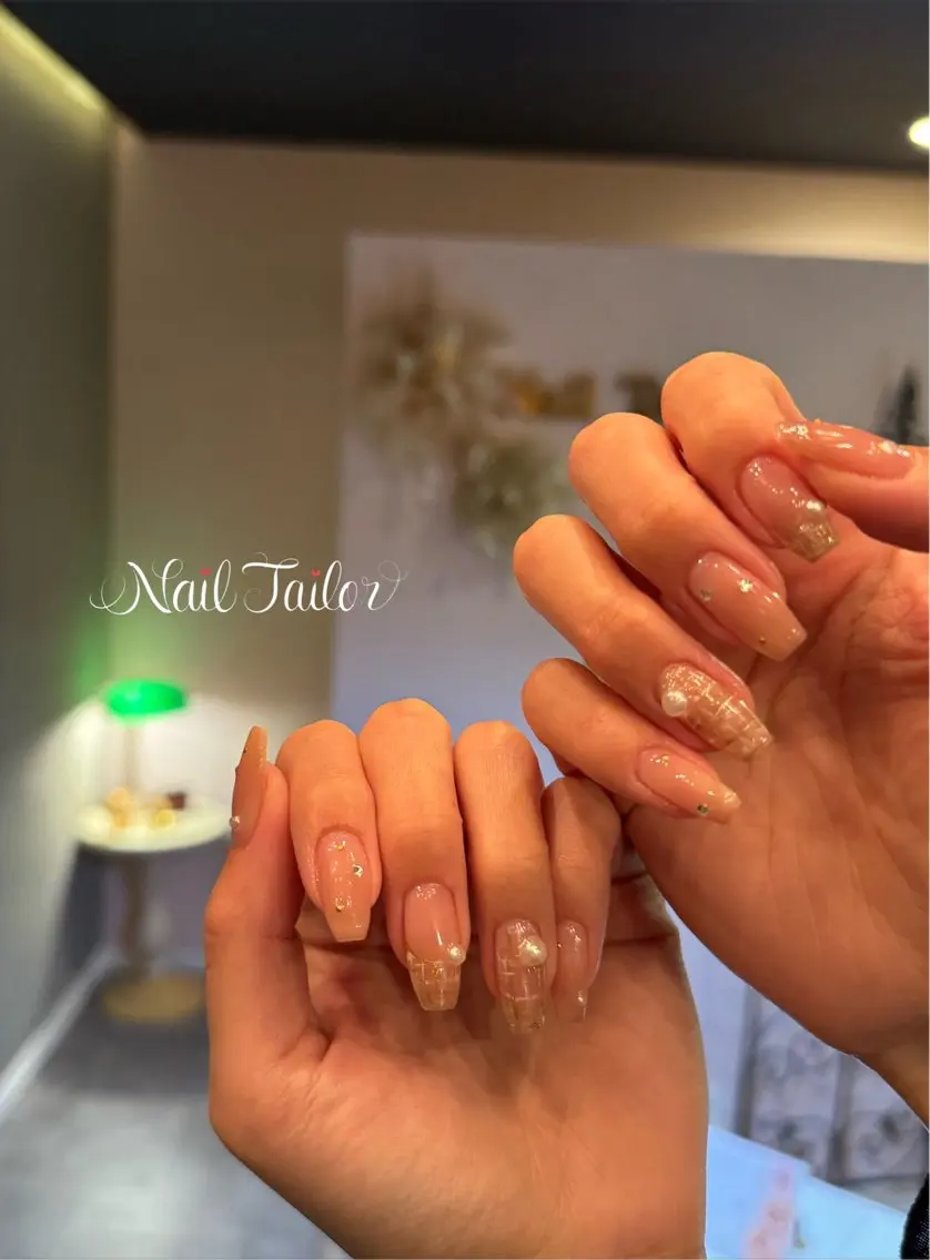 ネイル ロングネイル オフィスネイル ツイードネイル ハンドネイル NailTailor ネイルテイラーのネイルデザイン