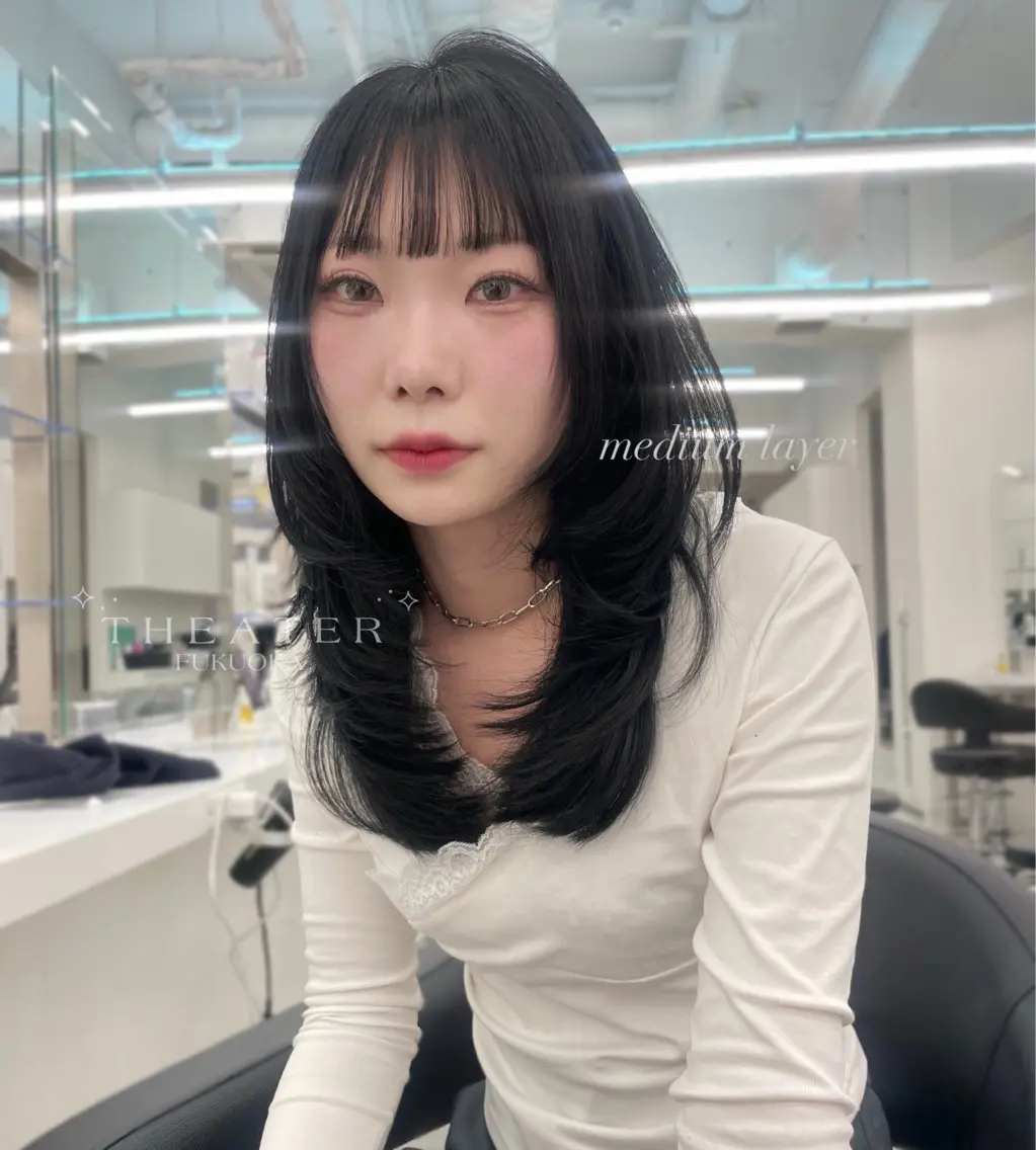 セミロング カット ヘアカラー MOE 福岡韓国ヘア✧︎のヘアスタイル