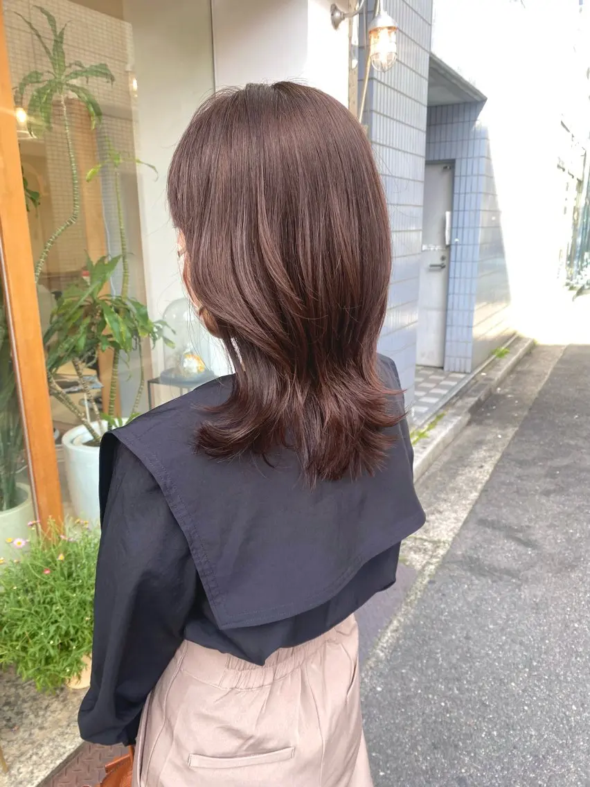 ミディアム カラー カット ヘアカラー トリートメント 安永 涼のヘアスタイル