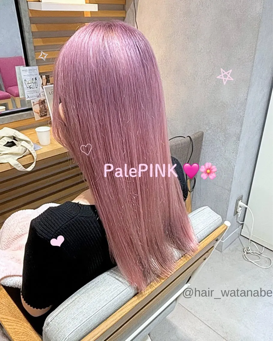 ロング カラー ブリーチ ピンクカラー 韓国風ヘア ロング カット ヘアカラー トリートメント 韓国hair ·͜· watanabeのヘアスタイル