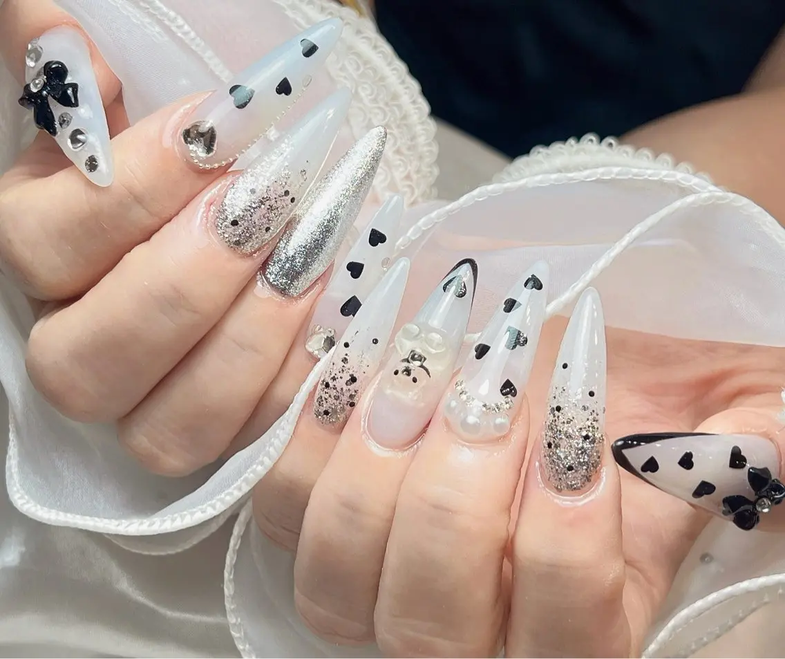 ネイル ハート スカルプネイル ネイルチップ ハンドネイル bijou nails　蓮のネイルデザイン
