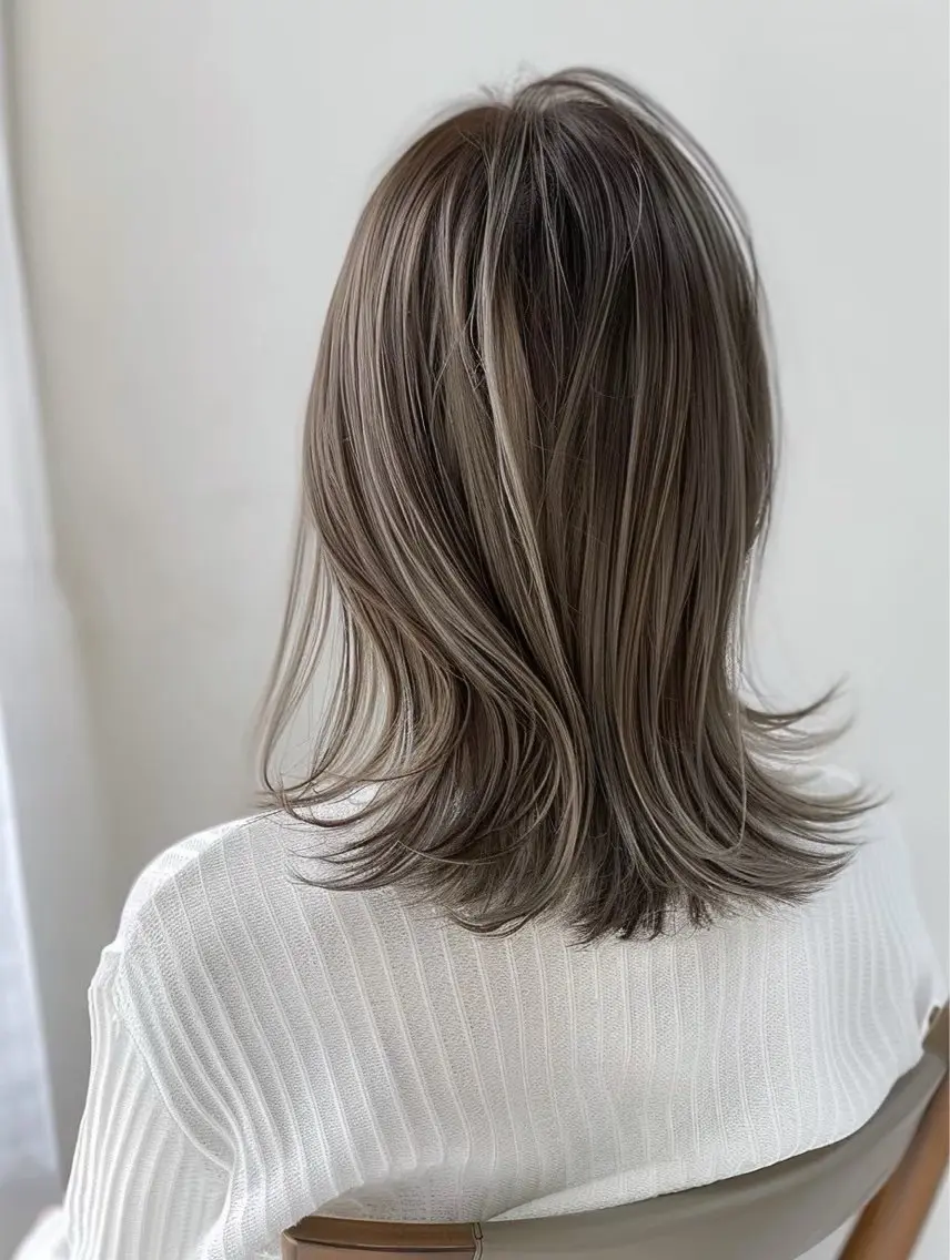 セミロング ハイライト カット ヘアカラー 保子 祐里香のヘアスタイル