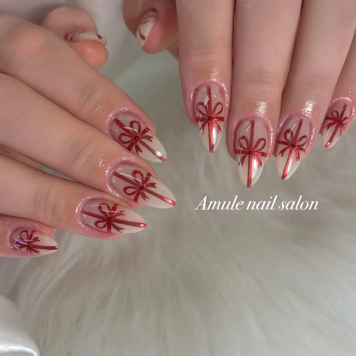 ネイル ミラーネイル 赤色 Amule nailsalonのネイルデザイン