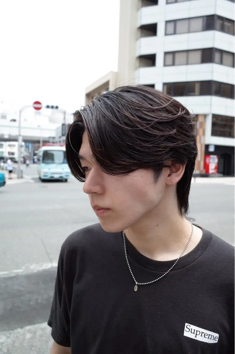 ミディアム メンズ センターパート 縮毛矯正 福井 太暉のヘアスタイル