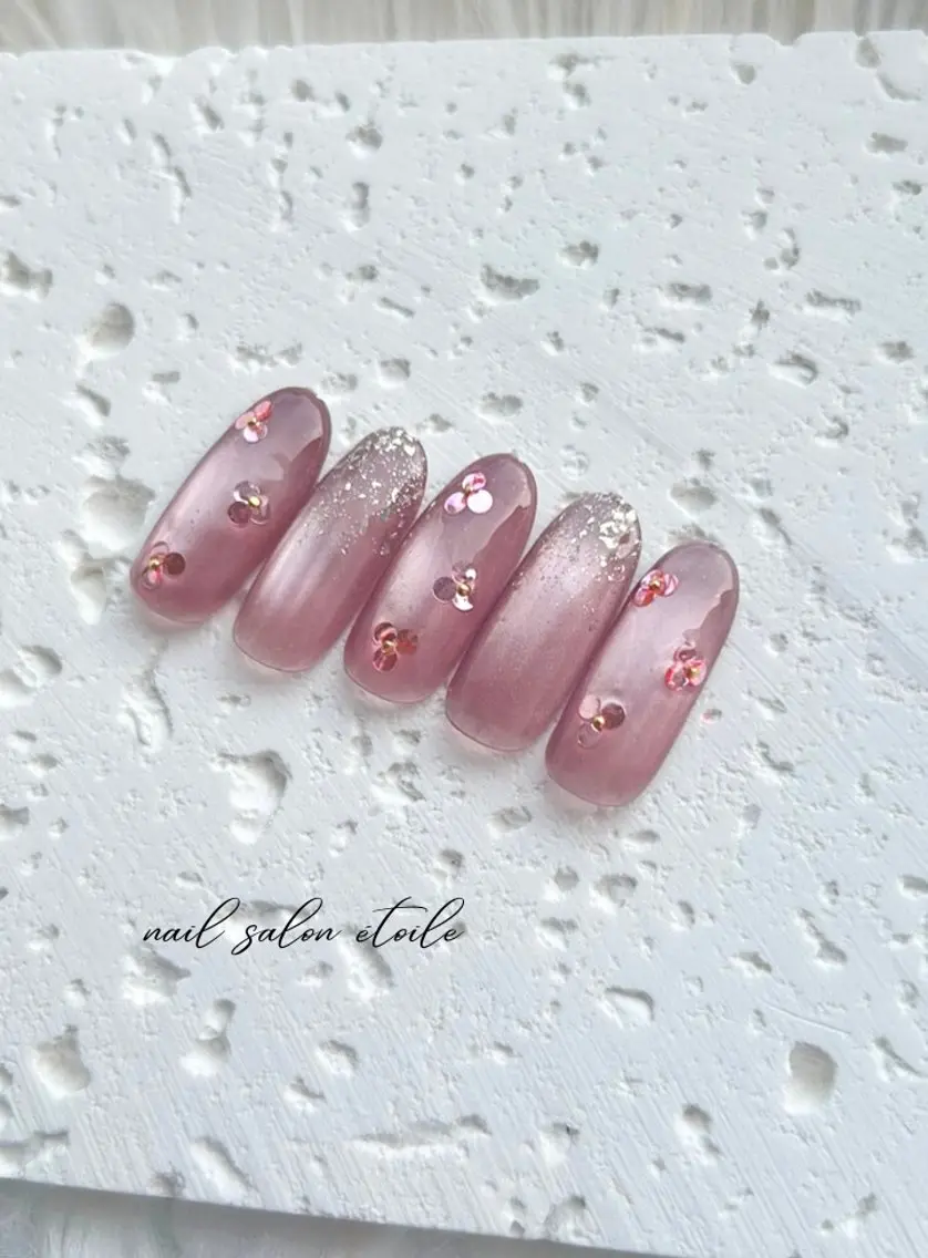 ネイル フラワーネイル マグネットネイル ピンク ハンドネイル nail salon étoileのネイルデザイン