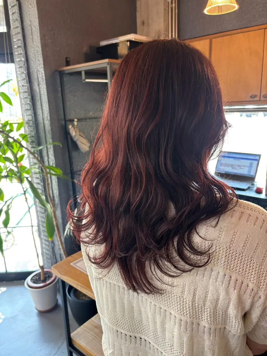 ロング カラー レッドカラー 蛭川 愛奈のヘアスタイル