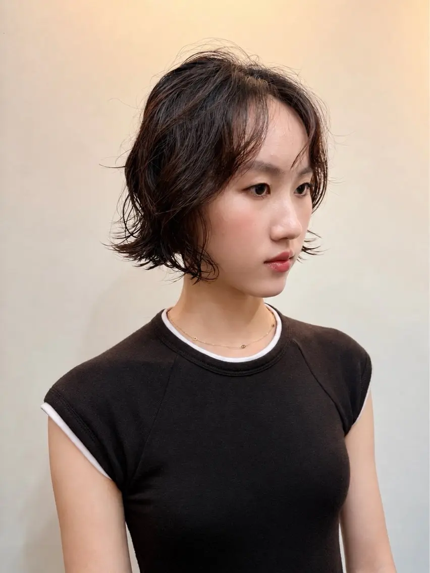ショート ボブレイヤー ボブ レイヤーカット カット パーマ くせ毛・パーマ◎ ミズノアサミのヘアスタイル