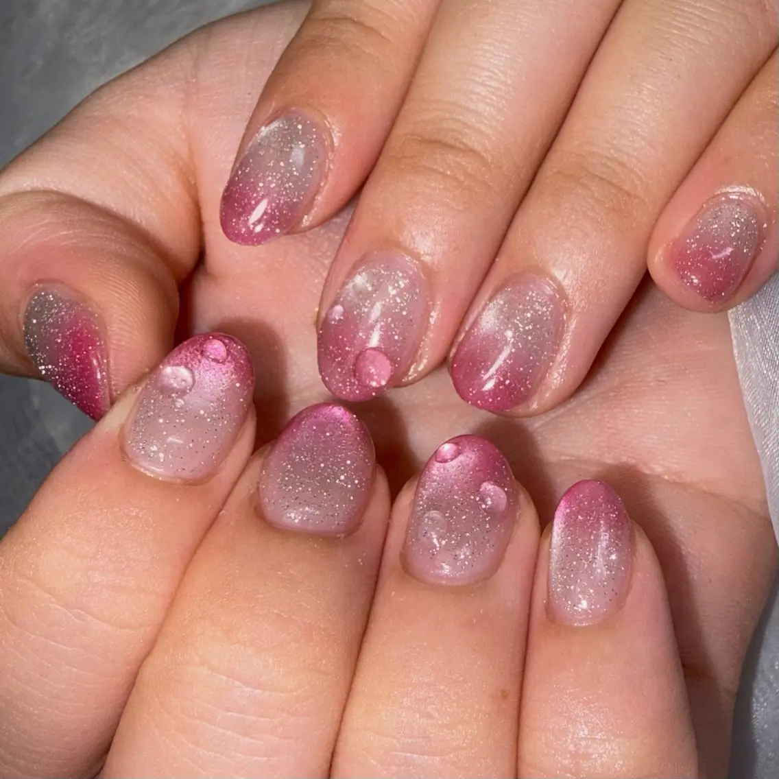ネイル グラデーション マグネットネイル ピンク ぷっくりネイル ハンドネイル nail salon Axiaのネイルデザイン