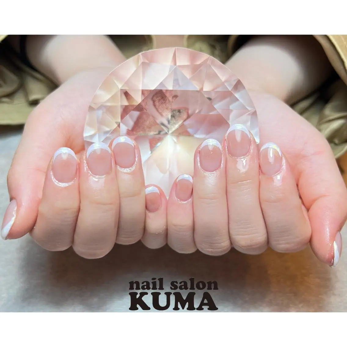 ネイル 長さ出し フレンチネイル ジェルネイル ガラスフレンチ 韓国ネイル ハンドネイル nailsalon KUMAのネイルデザイン