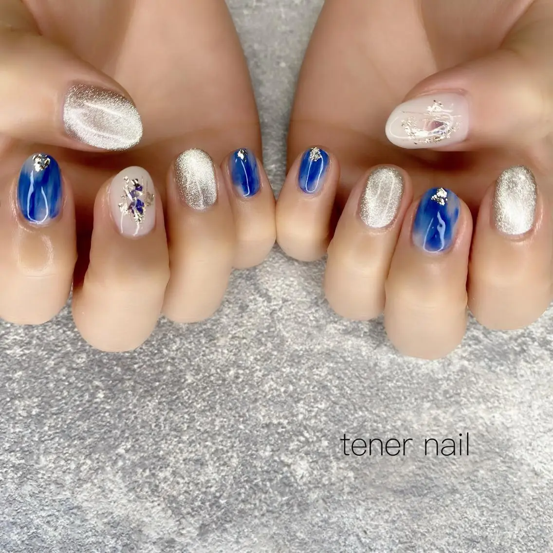 ネイル ブルー マグネットネイル テネルネイル tener nailのネイルデザイン