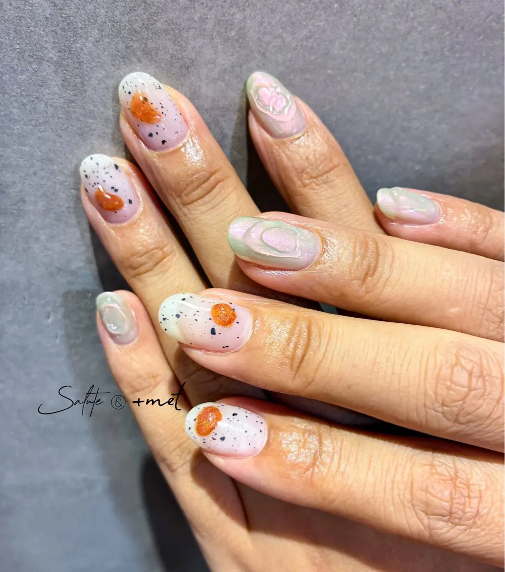ネイル アートネイル クリアネイル 氷ネイル・うるうるネイル ニュアンスネイル オレンジ ハンドネイル 渋谷 怜奈のネイルデザイン