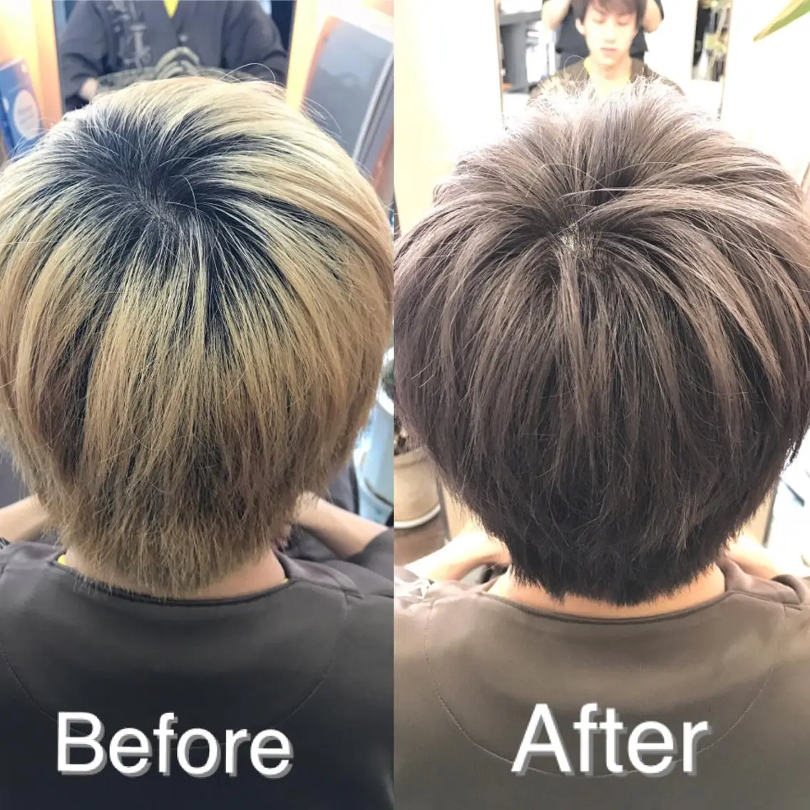 ショート カラー ブリーチ グレージュ ラベンダーカラー オレンジ CALON銀座　松田 力丸のヘアスタイル