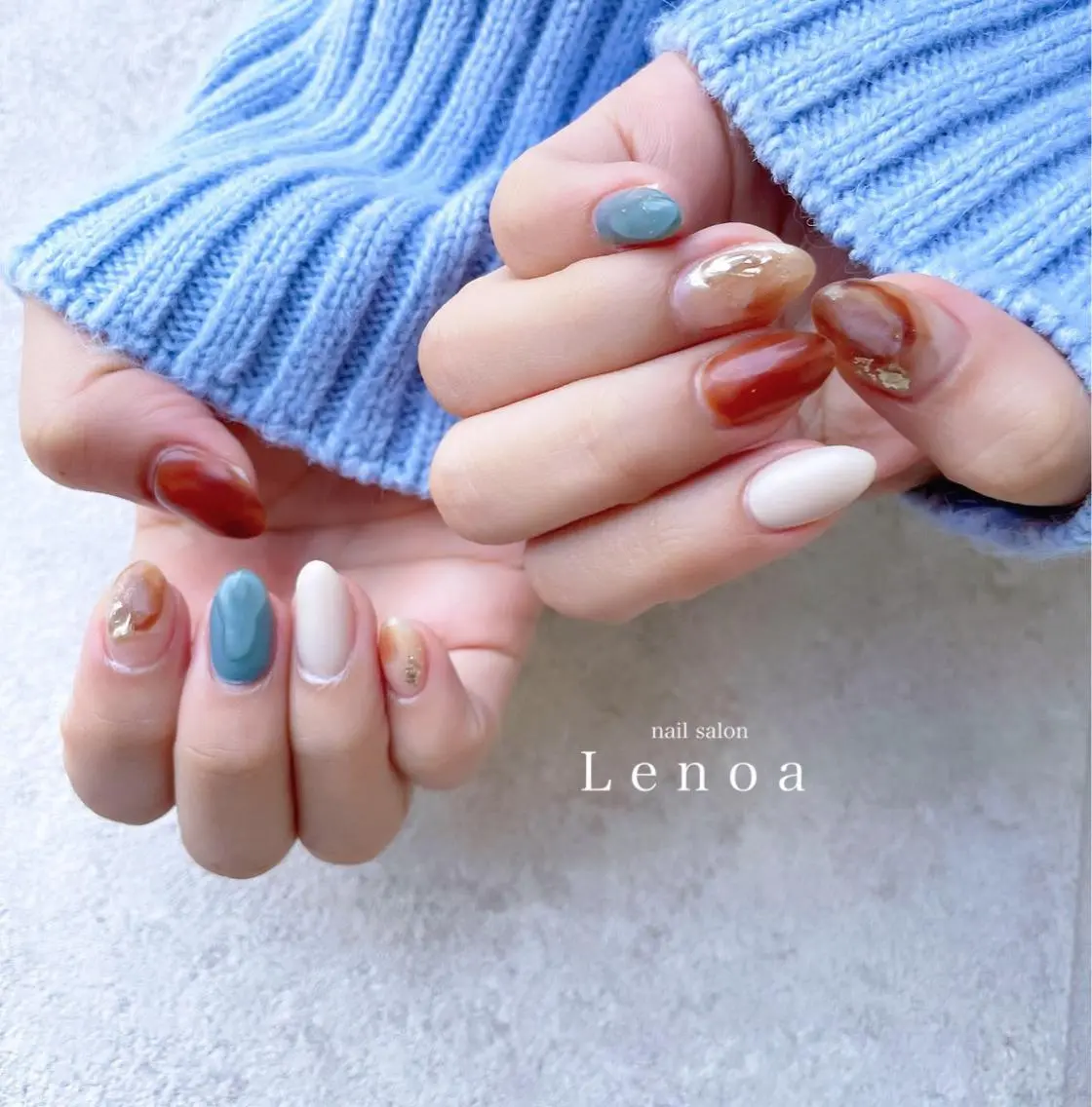ネイル クリアネイル キラキラネイル マグネットネイル ニュアンスネイル オレンジ nailsalon Lenoaのネイルデザイン