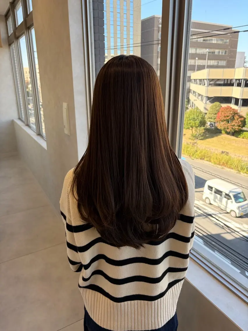 ロング カラー ロングレイヤー ブラウンカラー モカブラウン レイヤーカット ロング カット ヘアカラー 韓国ヘア・カラー 🩵SHIZUKUのヘアスタイル