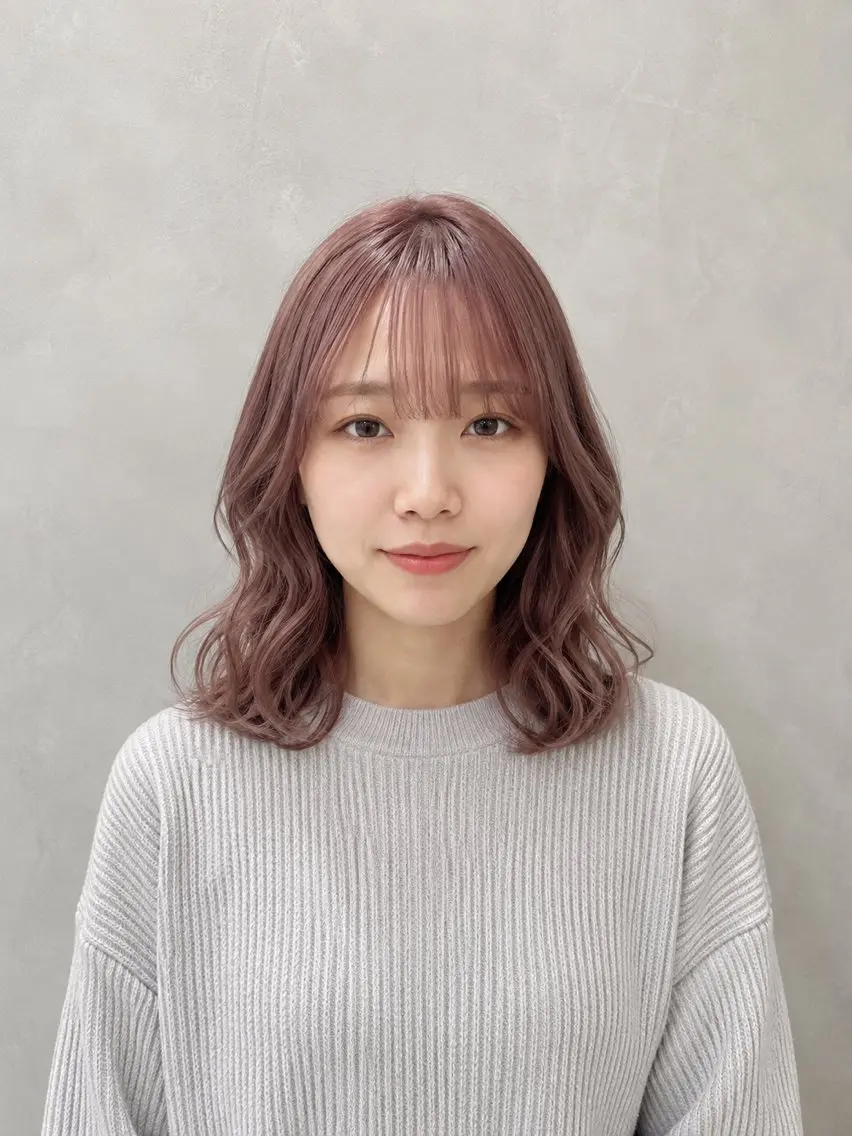 ミディアム カラー 透明感カラー ピンクカラー シースルーバング ヘアカラー トリートメント 【enil代表】 杉林和哉のヘアスタイル