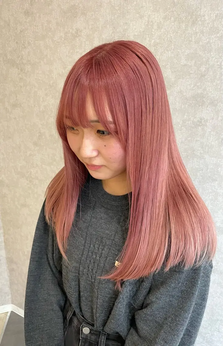 セミロング カラー ブリーチ ケアブリーチ 透明感カラー ピンクカラー ヘアカラー バレイヤージュ特化｜ Takuのヘアスタイル
