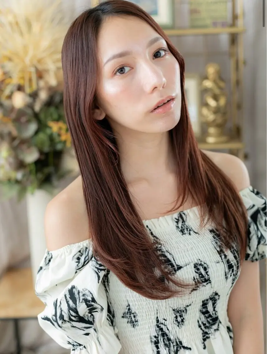 ロング カラー パーマ 透明感カラー ラベンダーカラー オレンジ レッドカラー 姫カット 💧艶髪ストレート ✨ロング/府川直樹のヘアスタイル