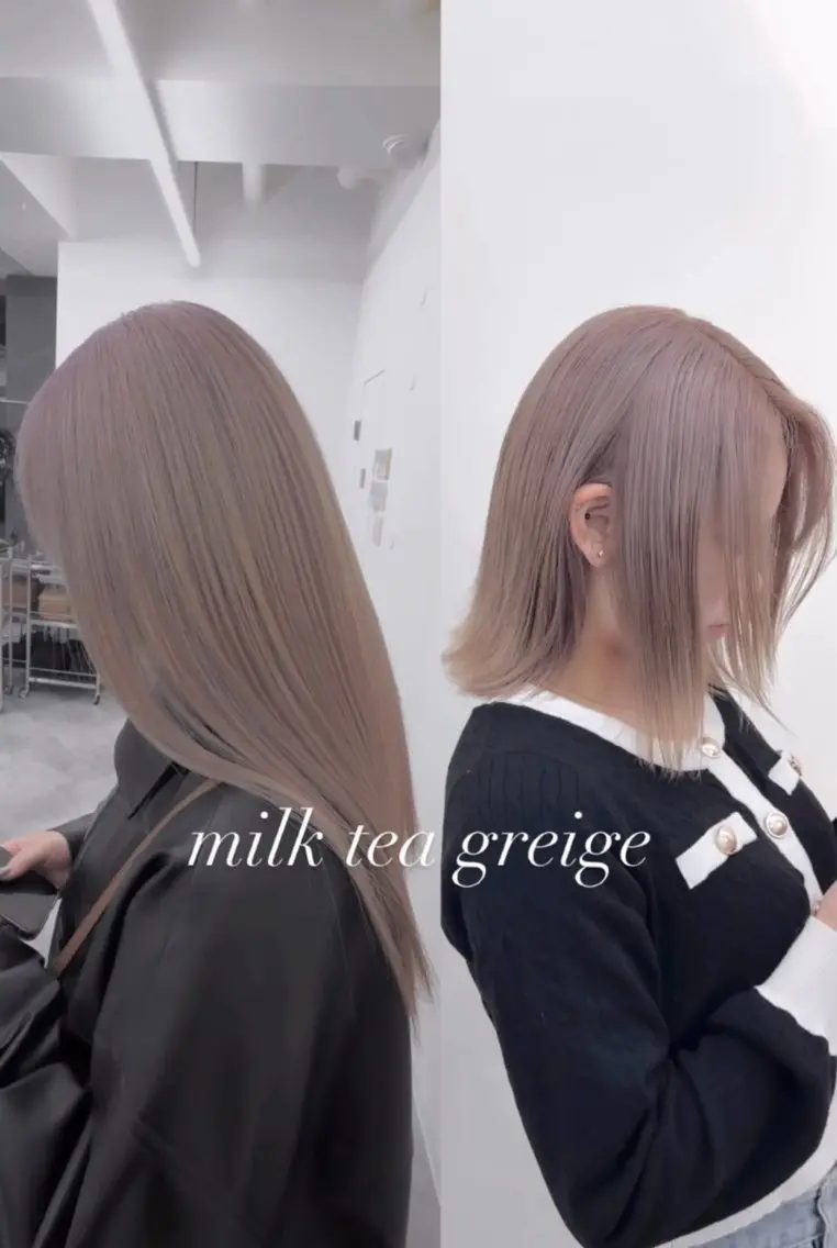 ロング カラー グレージュ ミルクティーグレージュ 旭岡龍明/ハイトーン /ケアブリーチのヘアスタイル