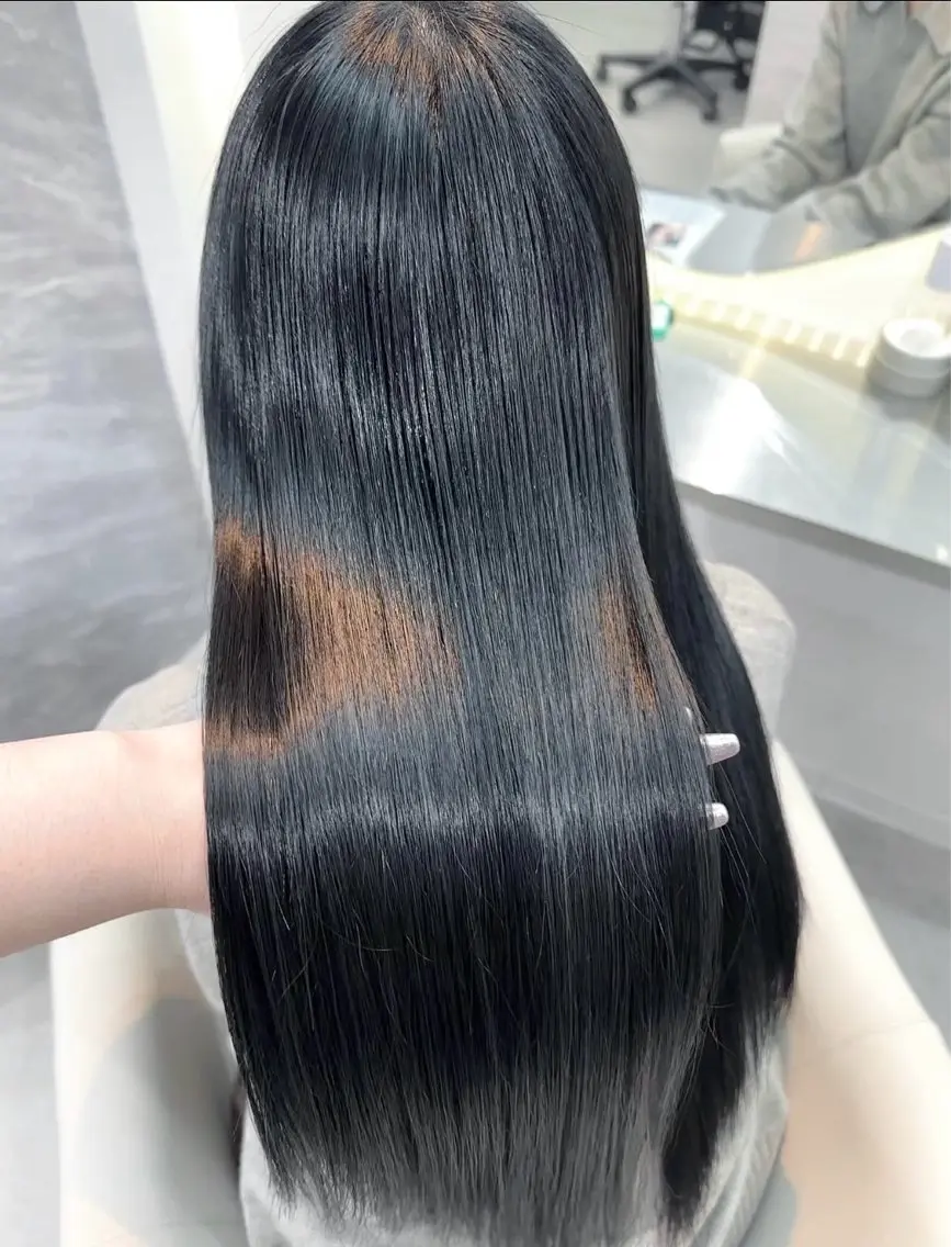 ロング カラー ヘアアレンジ 黒髪 ブルーカラー ブルーブラック 透明感カラー グレージュ カット ヘアカラー 🖤kana韓国ヘア 艶髪カラー特化🖤のヘアスタイル