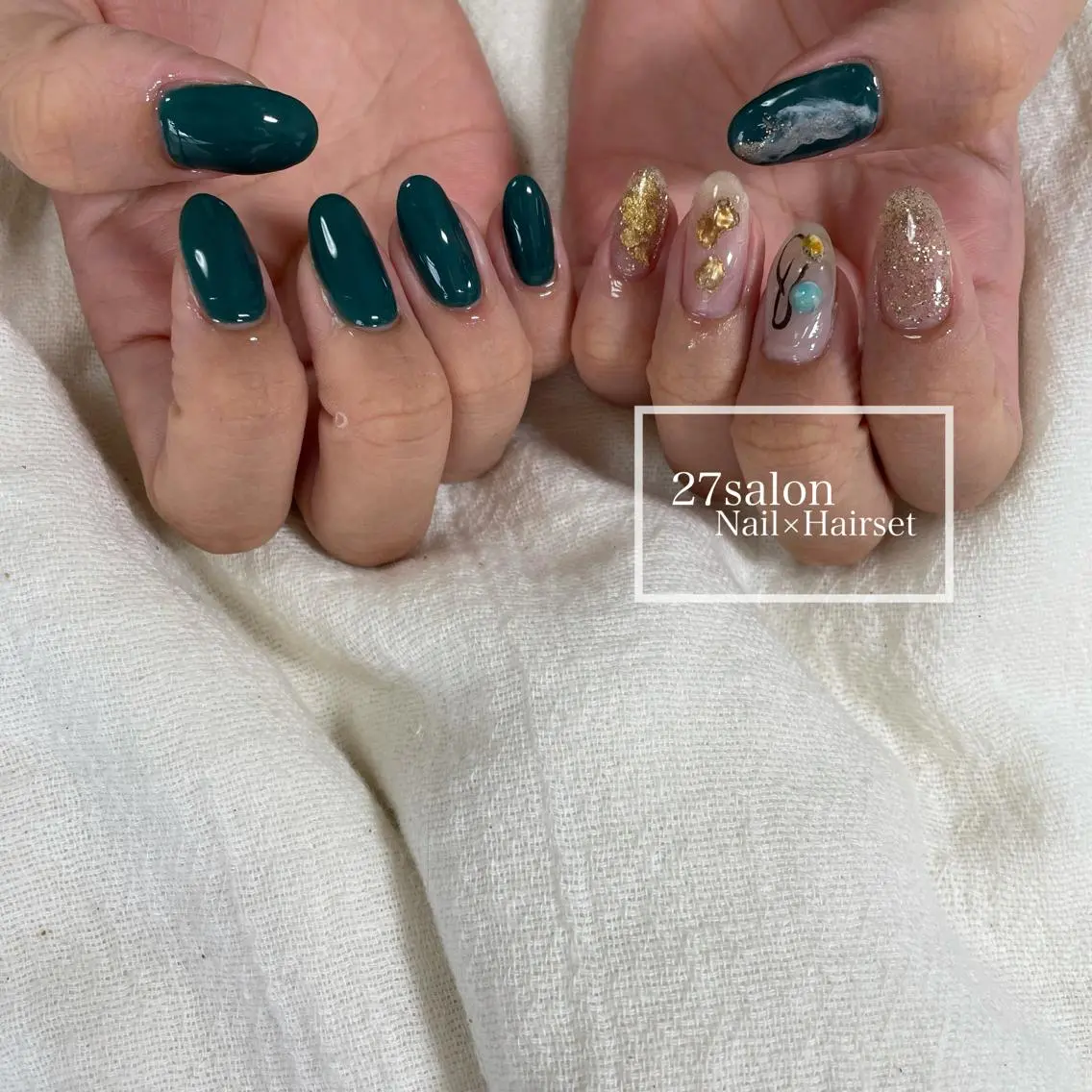 ネイル グリーン ニュアンスネイル 27salon yuinaのネイルデザイン