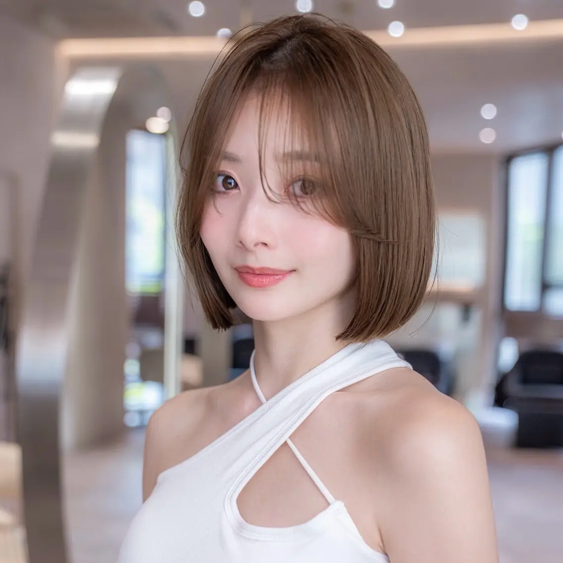 セミロング ボブ 顔まわりレイヤー 顔周りカット ハッシュカット 髪質改善 原宿/韓国/髪質改善 /レイヤー/ボブのヘアスタイル