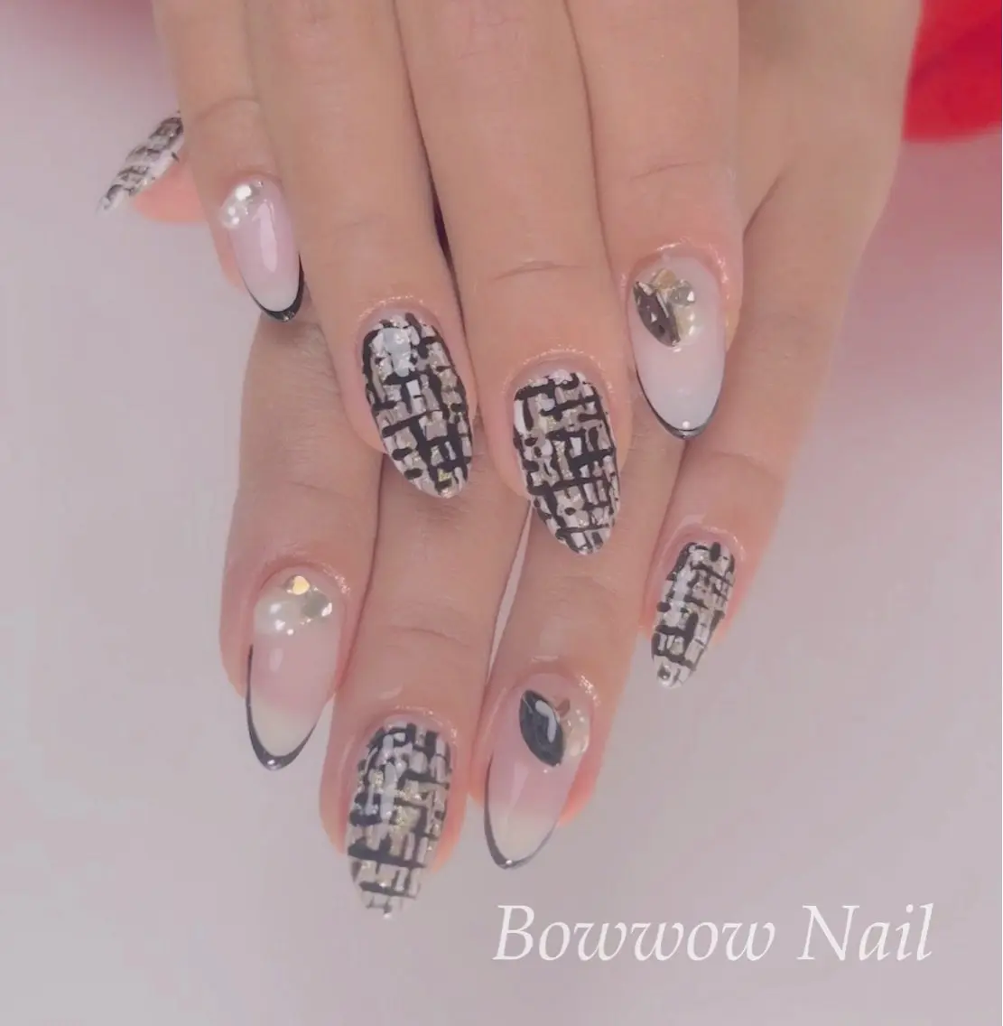 ネイル フレンチネイル マグネットネイル ツイードネイル 冬ネイル Bow wow Nail さや🧸のネイルデザイン