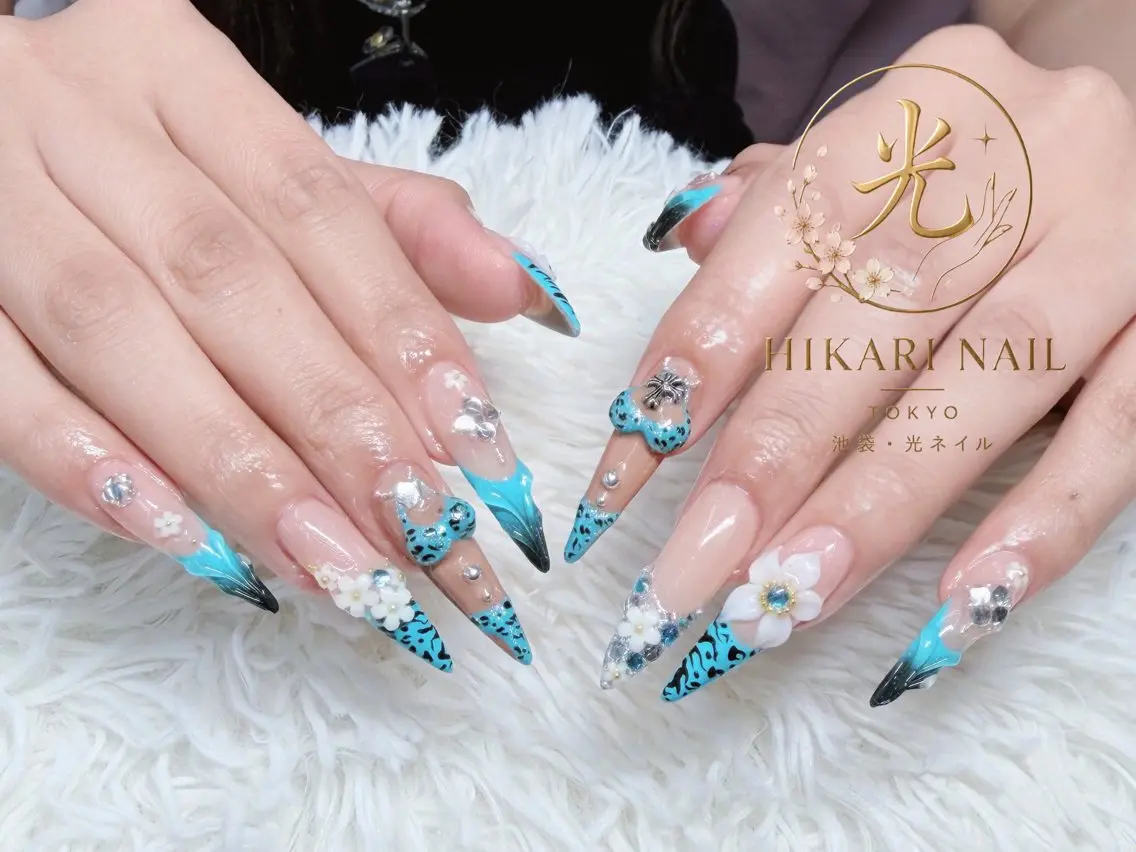 ネイル チークネイル 長さ出し フレンチネイル ガーリー ハート ハンドネイル HikariNail Ikebukuroのネイルデザイン