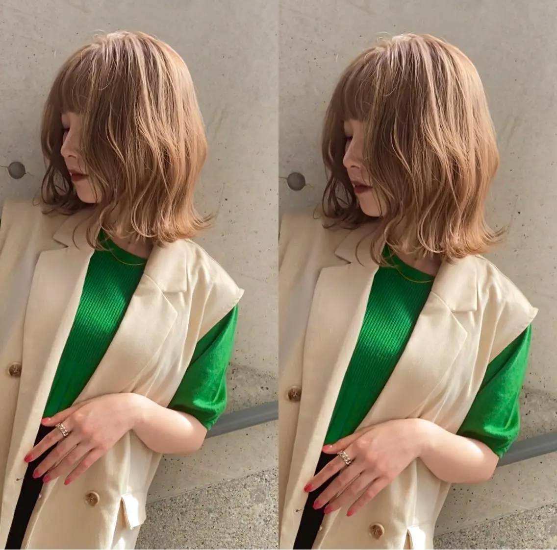 ミディアム カラー アディクシーカラー ベージュカラー ハイトーンカラー イルミナカラー ボブ 🌿レイヤー/ブリー チ/🌿JINのヘアスタイル