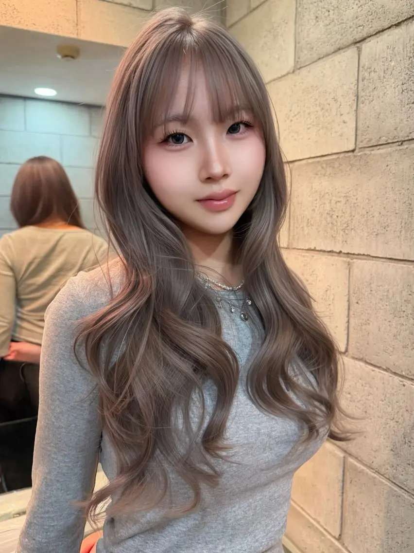 ロング ヘアカラー トリートメント 韓国ヘア💖ワンホン ブリーチなしWカラーのヘアスタイル