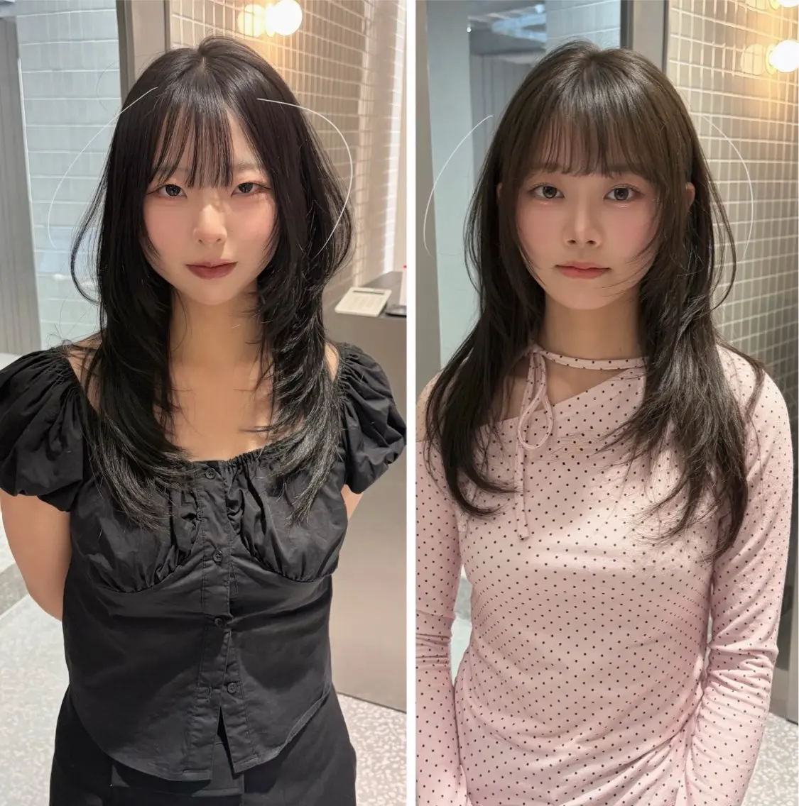 セミロング カット 縮毛矯正/ハッシュ カット/エクステのヘアスタイル