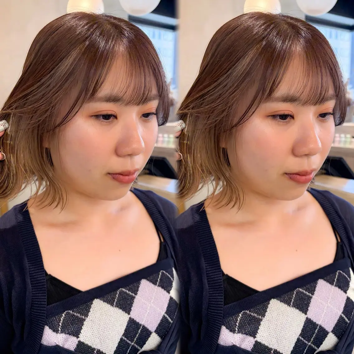 ミディアム ミストバング カット ヘアカラー トリートメント ♥️ボブ縮毛矯正/暖 色/minami♥️のヘアスタイル