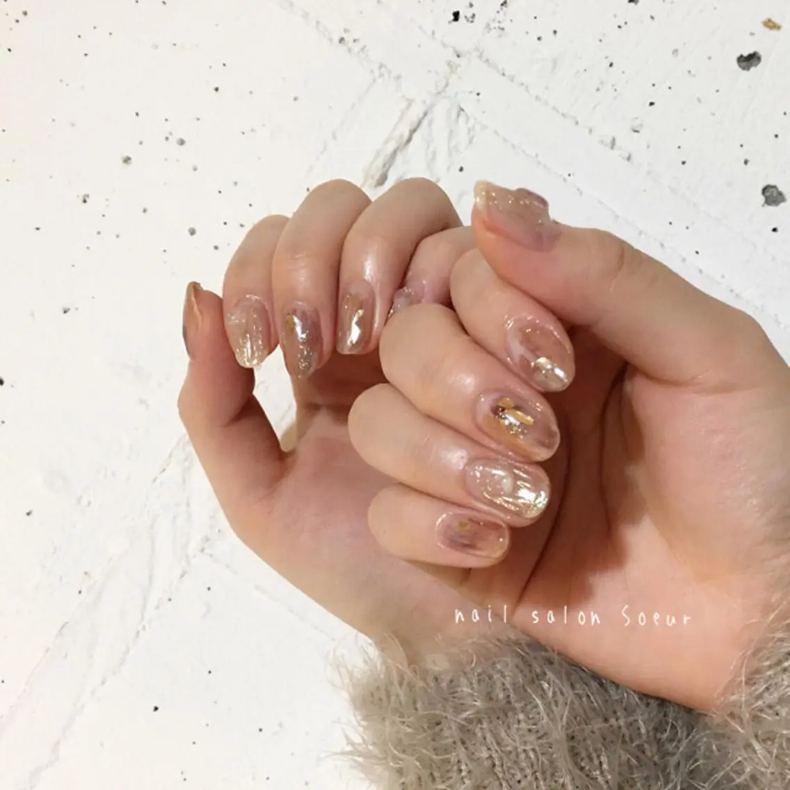ネイル アートネイル ブラウン クリアネイル ジェルネイル ニュアンスネイル ハンドネイル nail salon Soeurのネイルデザイン