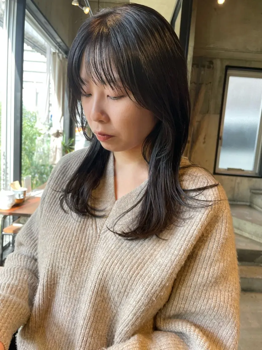 ロング カラー 顔まわりレイヤー 韓国風ヘア レイヤーカット カット ヘアカラー トリートメント mizuho .のヘアスタイル