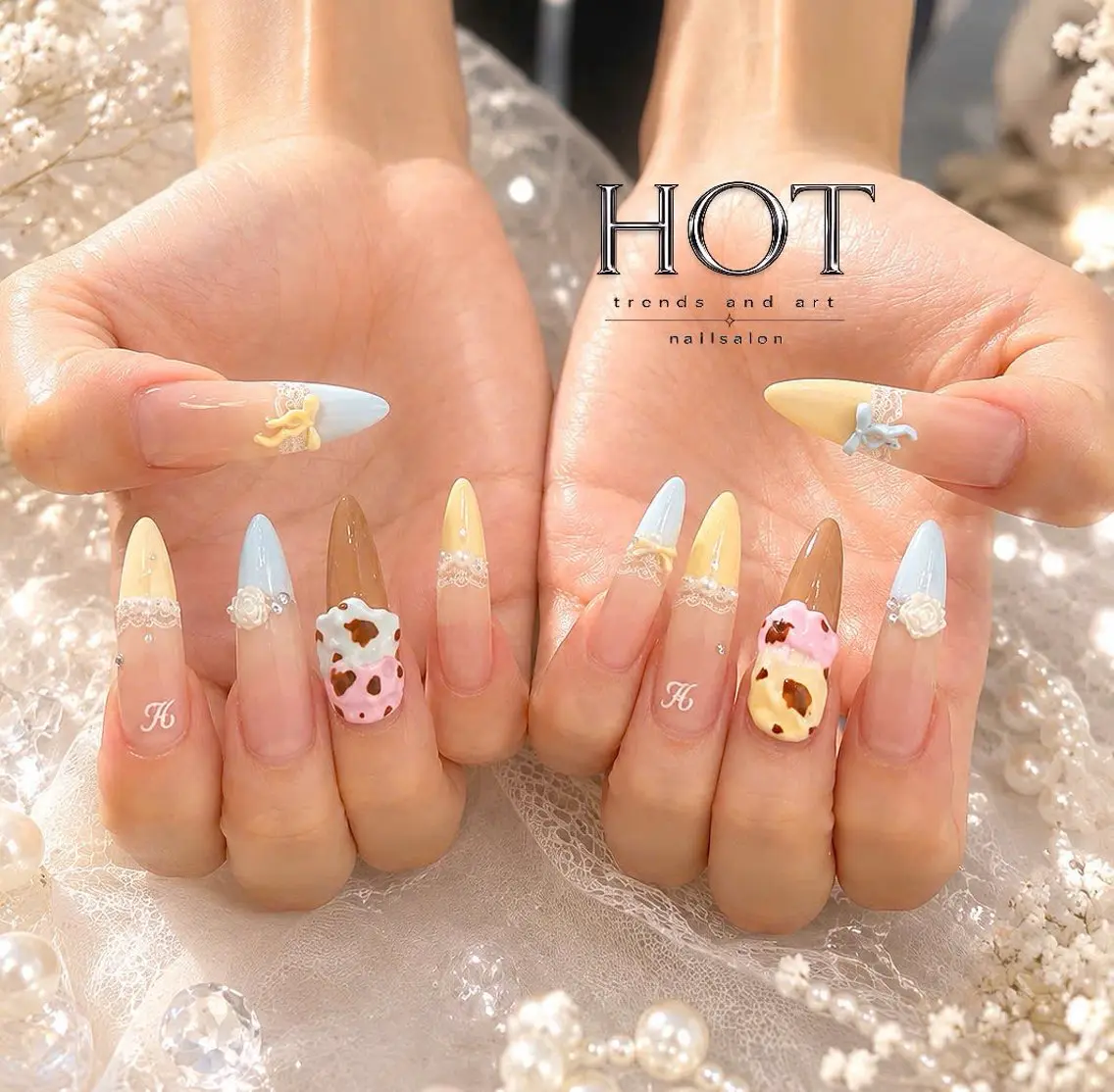 ネイル アートネイル オーロラネイル クリアネイル 長さ出し フレンチネイル ハンドネイル HOT Nail Salonのネイルデザイン
