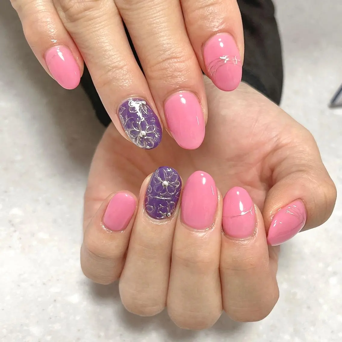 ネイル フラワーネイル ミラーネイル ワンカラーネイル ピンク ステラ marikominoのネイルデザイン