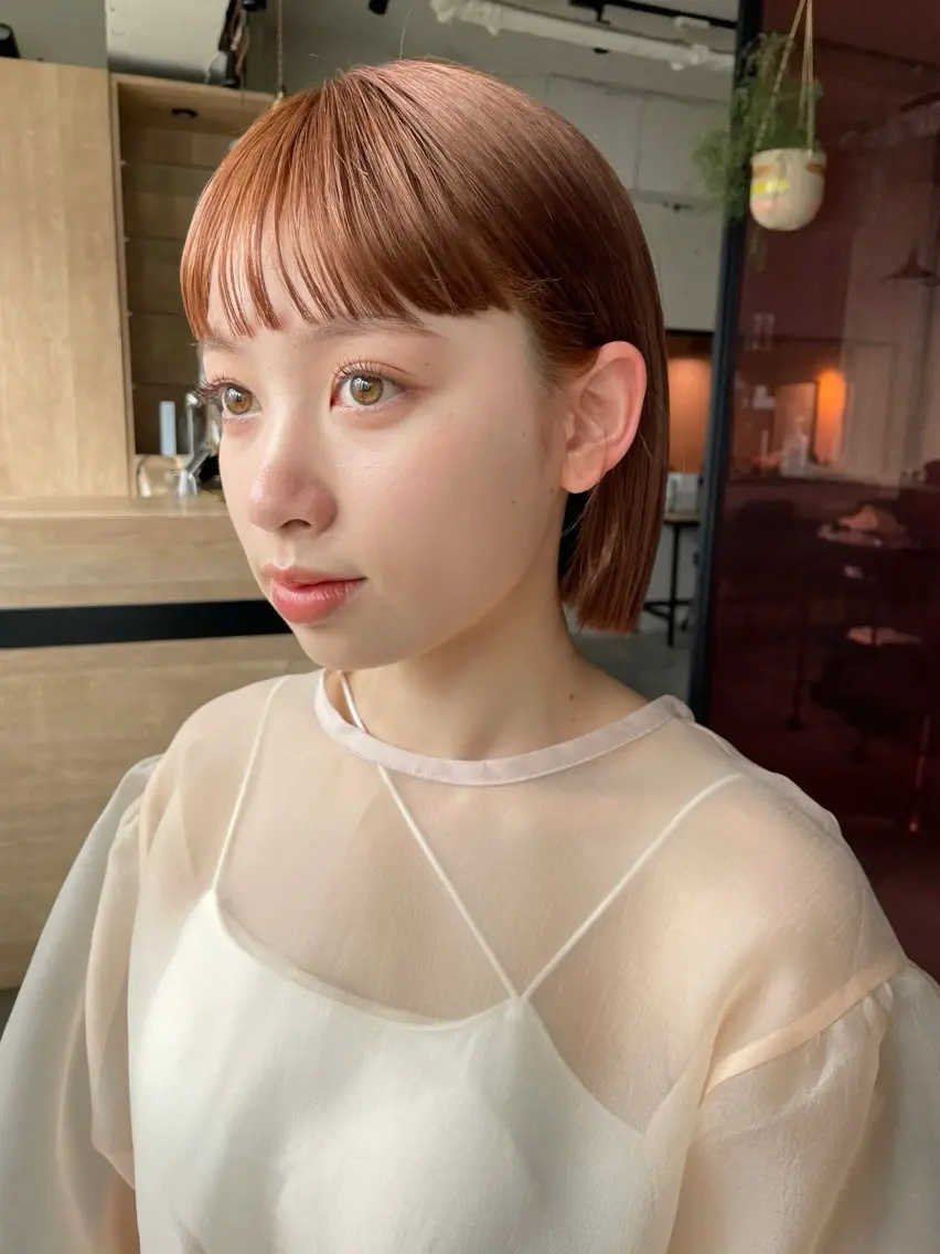 ショート カラー 切りっぱなしボブ オレンジ ボブ しおじま あずみ🌷 ボブ•透明感カラーのヘアスタイル