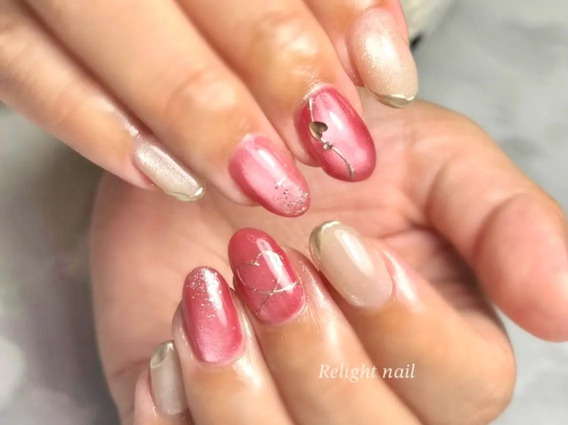 ネイル ハート ハンドネイル Relight RIEのネイルデザイン