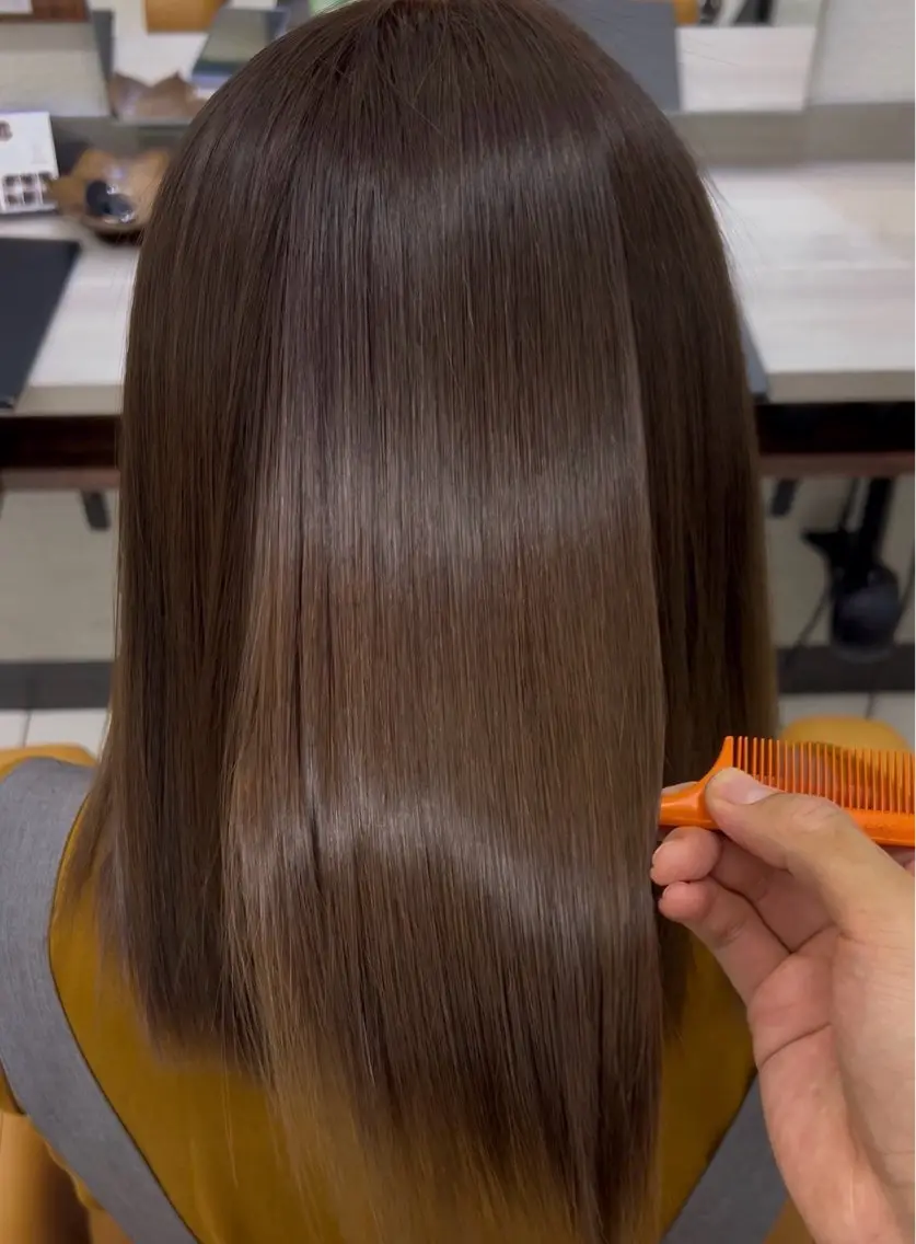 ミディアム パーマ 髪質改善 ストレートパーマ 縮毛矯正 星加 理希のヘアスタイル