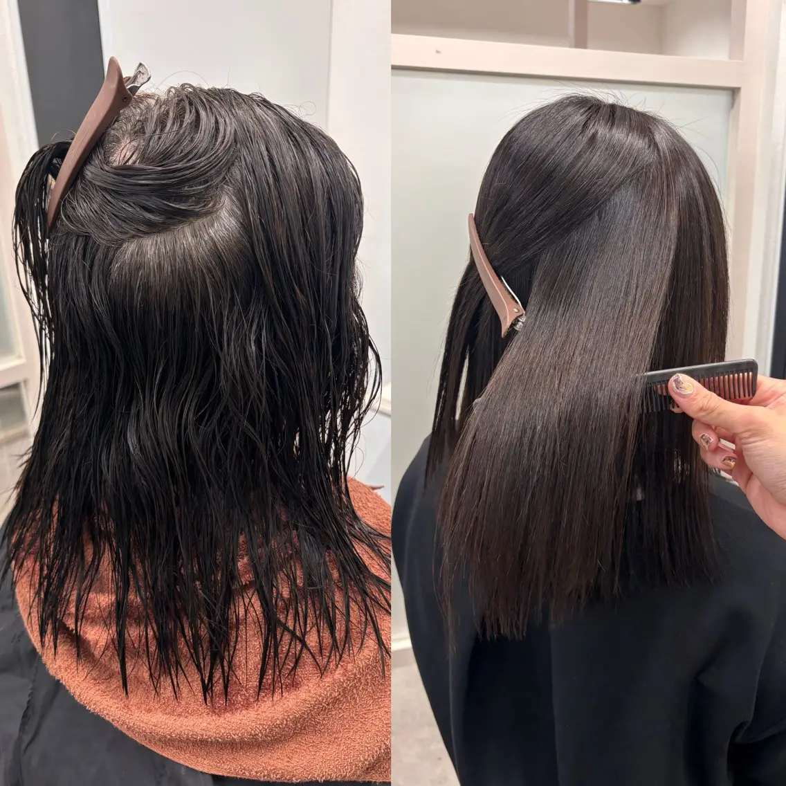 ミディアム 酸性ストレート 縮毛矯正 ヘアアレンジ🪽🎀 艶カラー/天王寺のヘアスタイル