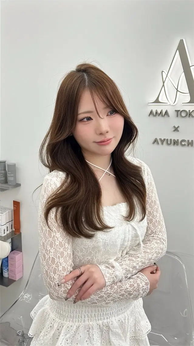 ロング カラー オリーブカラー レイヤーカット ヘアカラー トリートメント 韓国ヘア/顔周り ヘアセット/加藤優里のヘアスタイル