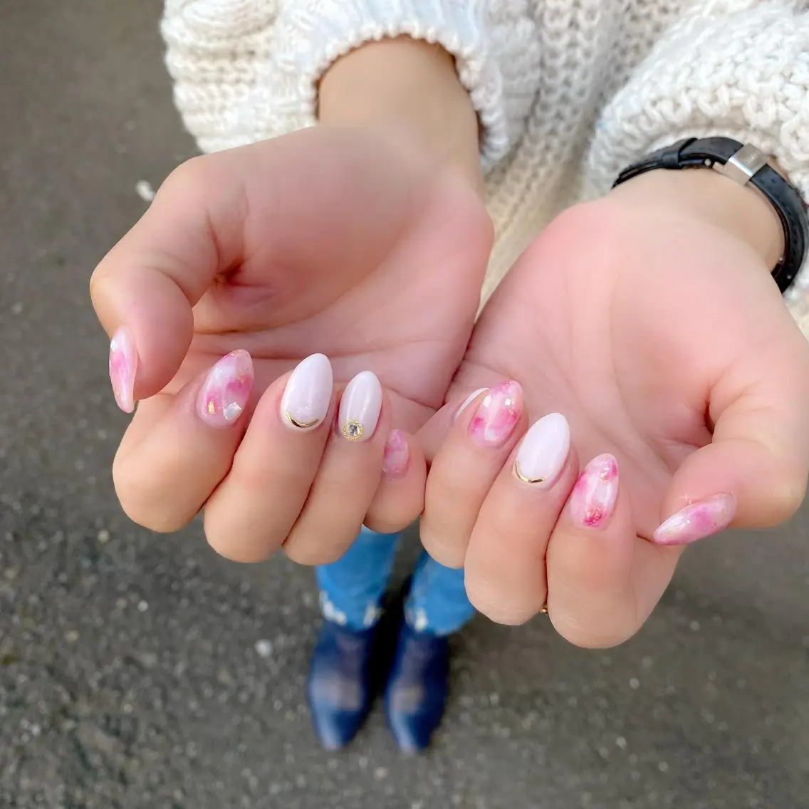 ネイル 大理石ネイル(マーブル) ピンク 春ネイル ハンドネイル Salon Kのネイルデザイン