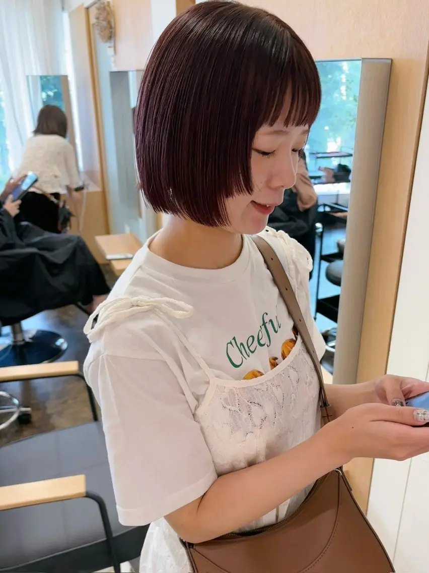 ショート カラー ラベンダーカラー ピンクカラー レッドカラー ボブ カット 西山 紗耶香🪽 透明感カラー/ボブのヘアスタイル
