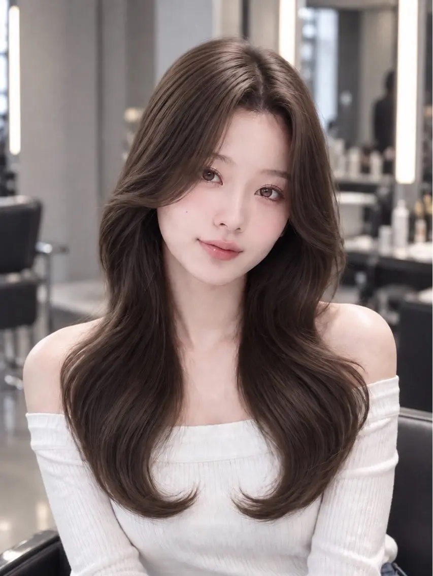 ロング くびれヘア 顔周りカット ハッシュカット 髪質改善 韓国風ヘア カット ヘアカラー トリートメント 渋谷/髪質改善🫧 韓国/レイヤー/会田のヘアスタイル