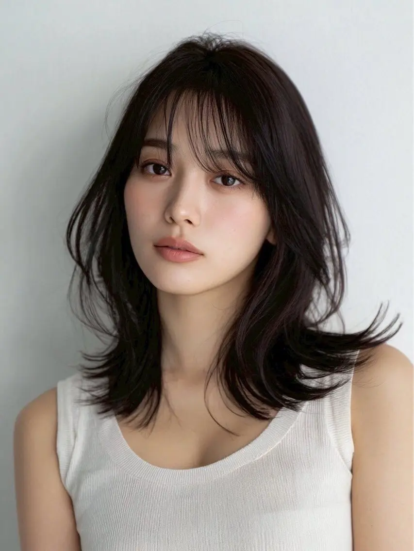 ミディアム ミディアムレイヤー くびれヘア ヨシンモリ 韓国風ヘア レイヤーカット 藤田大夢 /liberte高崎のヘアスタイル