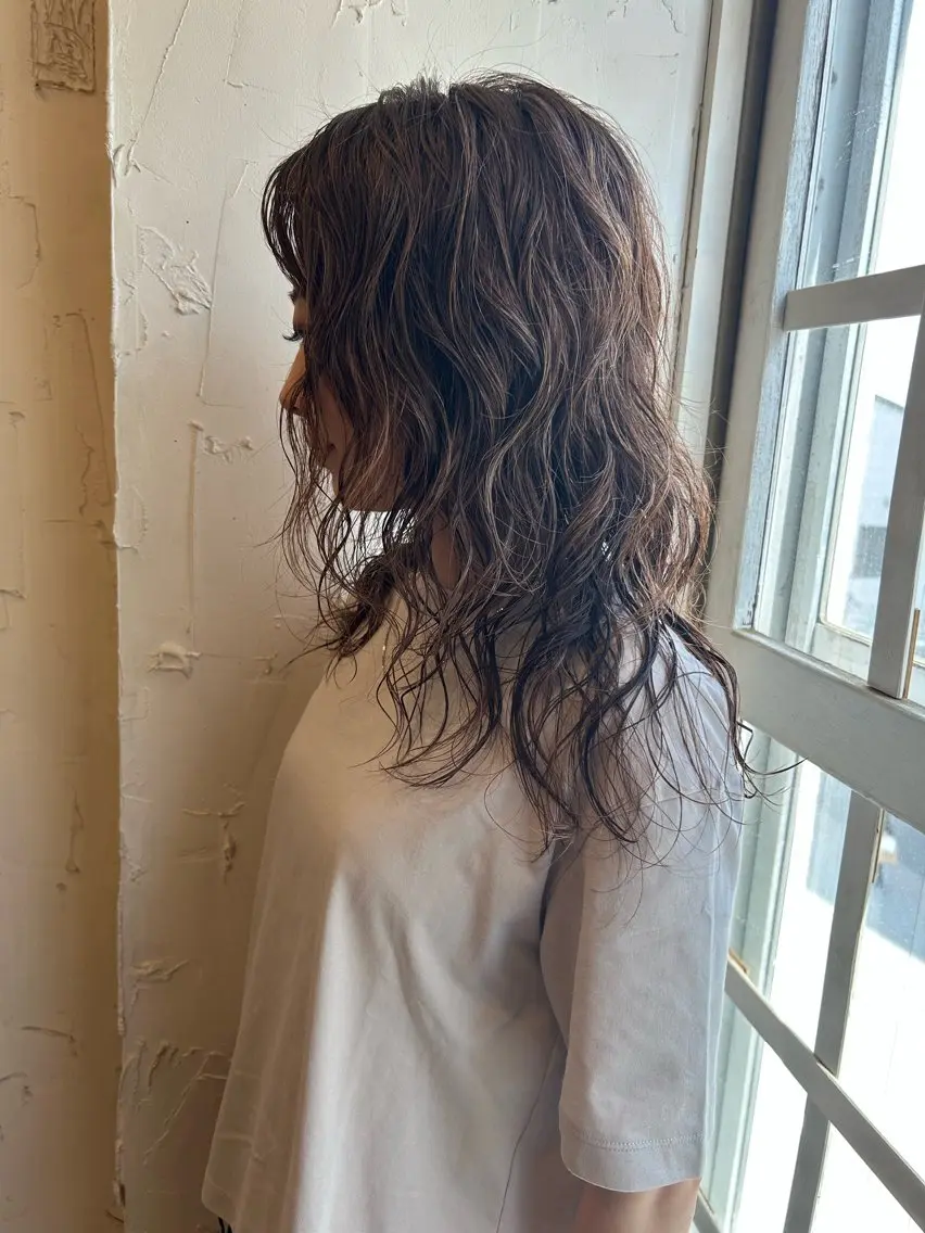 セミロング パーマ セミロングパーマ ハイライト トリートメント カット パーマ トリートメント 池田 真由美のヘアスタイル