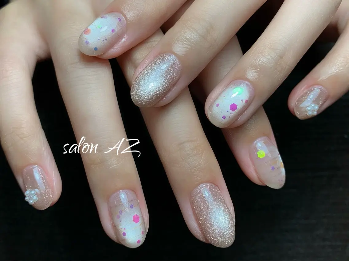 ネイル アートネイル フレンチネイル マグネットネイル ニュアンスネイル オフィスネイル ハンドネイル salon AZのネイルデザイン
