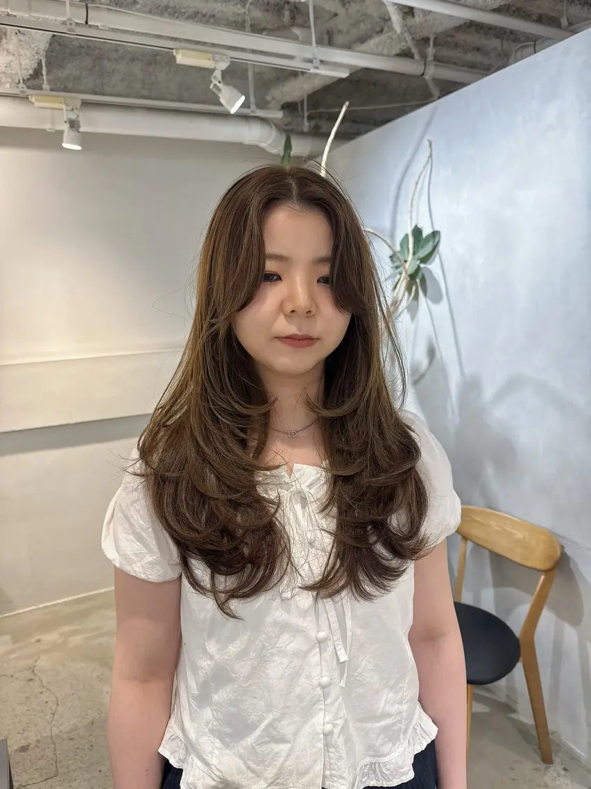 セミロング カット ヘアセット 100％可愛い顔周り 💓レイヤー/しずくのヘアスタイル
