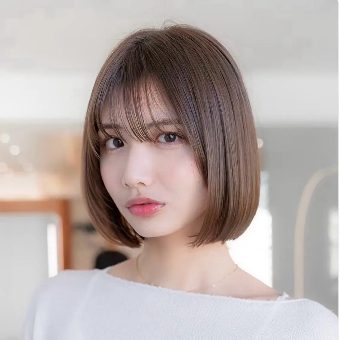 ミディアム カラー パーマ 切りっぱなしボブ ショートボブ ボブレイヤー 透明感カラー ボブ カット ヘアカラー 縮毛矯正 トリートメント 渋谷ボブ特化 /田中航平のヘアスタイル