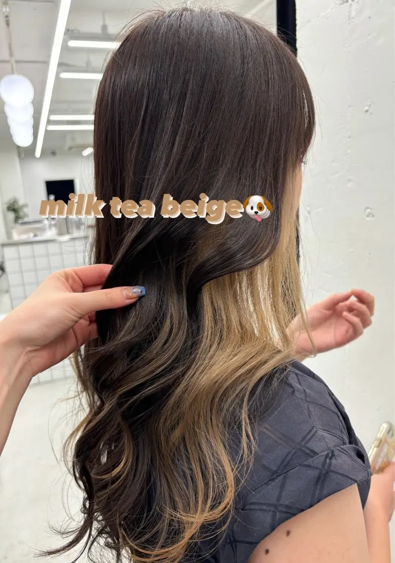 ロング カラー ベージュカラー イヤリングカラー ミルクティーベージュ 🫧‪Ameri🫧 Emma ecoleのヘアスタイル