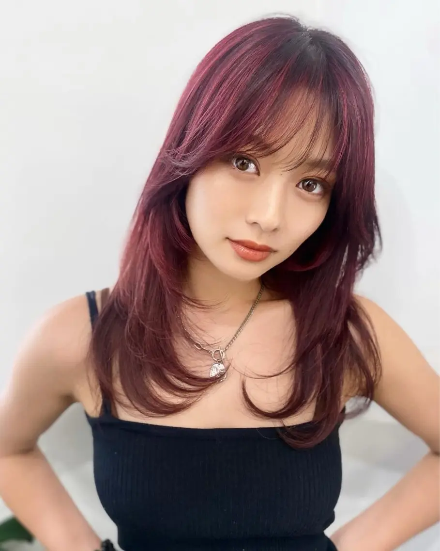 セミロング カラー 顔周りカット レイヤーカット 小顔カット カット ヘアカラー トリートメント 顔まわりレイヤー× 韓国ヘアオタベシンヤのヘアスタイル